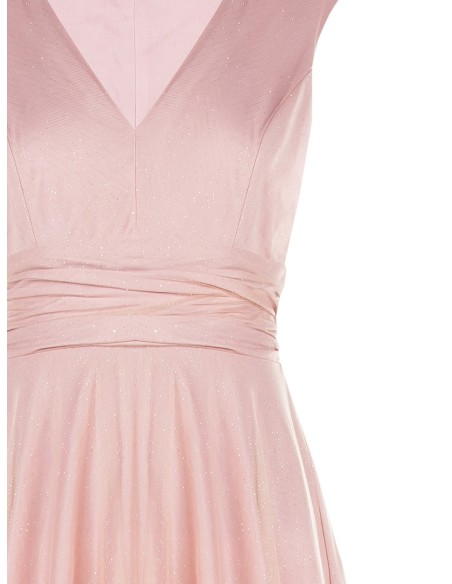 Robe longue avec encolure en V recouverte de tulle pailleté Rinascimento