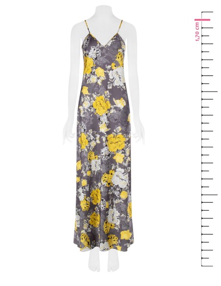 Lange satijnen slipdress met bloemenprint Rinascimento