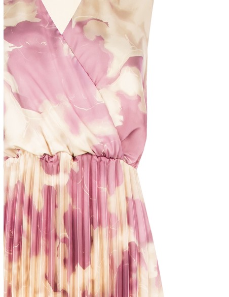 Robe midi en satin plissé avec col en V croisé Rinascimento