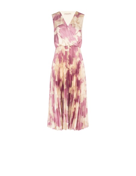 Robe midi en satin plissé avec col en V croisé Rinascimento