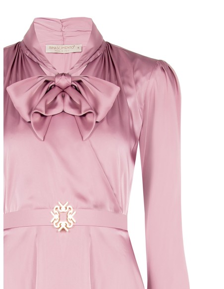 Robe courte en satin avec ceinture rigide à logo et nœud papillon Rinascimento
