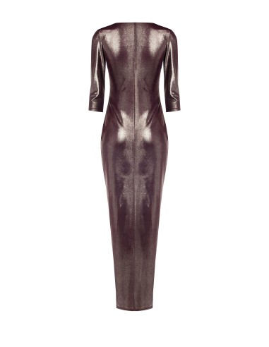 Robe longue drapée en satin, ornée d'un bijou et décolletée en V Rinascimento