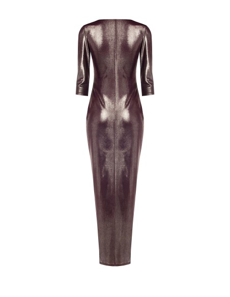 Robe longue drapée en satin, ornée d'un bijou et décolletée en V Rinascimento