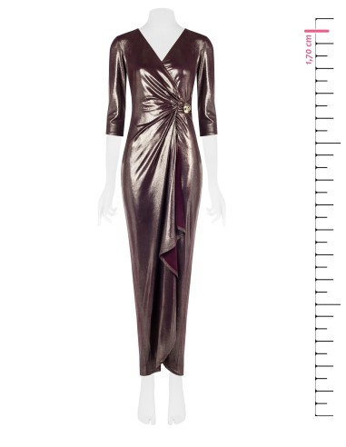 Robe longue drapée en satin, ornée d'un bijou et décolletée en V Rinascimento