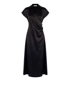 Robe longue en satin avec col en V drapé Rinascimento