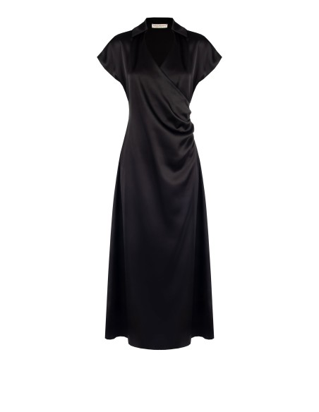 Robe longue en satin avec col en V drapé Rinascimento