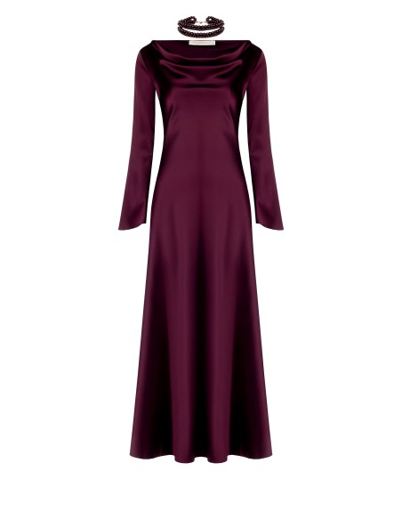 Robe longue fluide en satin à manches 3/4 Rinascimento