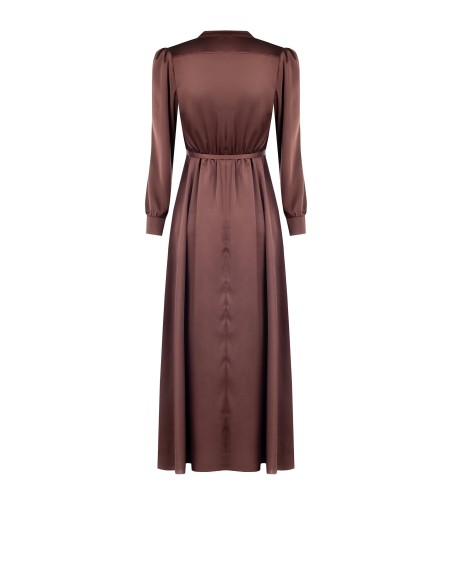 Robe longue évasée en satin avec ceinture assortie et pendentif logo Rinascimento