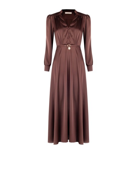 Robe longue évasée en satin avec ceinture assortie et pendentif logo Rinascimento