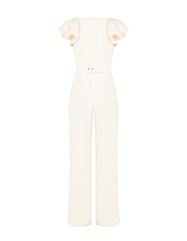 Combinaison pantalon palazzo intégrale en tissu fluide avec découpe en forme de goutte et ceinture rigide assortie à logo Rinasc
