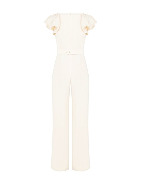 Palazzo-jumpsuit van soepelvallende stof met druppelvormige cut-out en bijpassende stevige logoriem Rinascimento