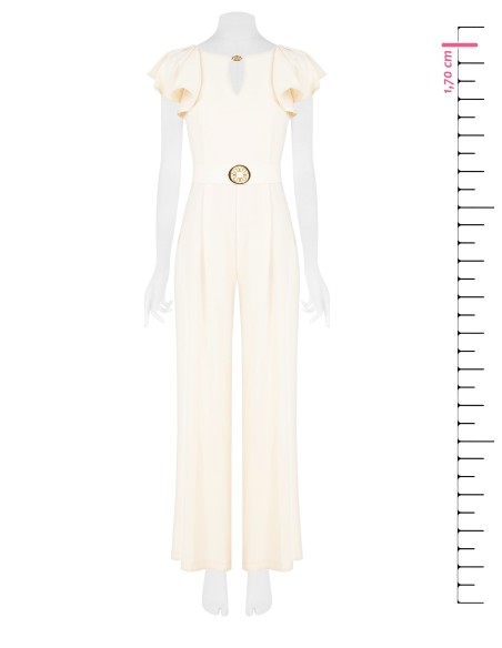 Combinaison pantalon palazzo intégrale en tissu fluide avec découpe en forme de goutte et ceinture rigide assortie à logo Rinasc