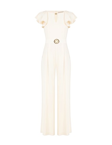 Combinaison pantalon palazzo intégrale en tissu fluide avec découpe en forme de goutte et ceinture rigide assortie à logo Rinasc