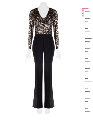 Wijde jumpsuit van glitterfluweel met dubbele V-hals en zakken – Rinascimento