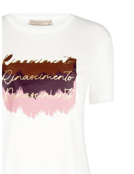 Regular viscose T-shirt met Rinascimento-logo-opdruk