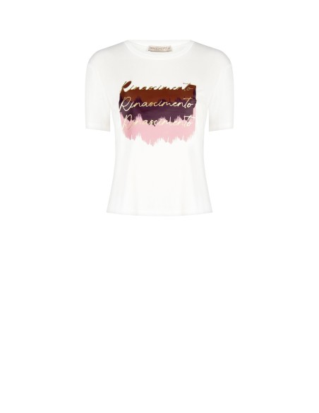 Regular viscose T-shirt met Rinascimento-logo-opdruk
