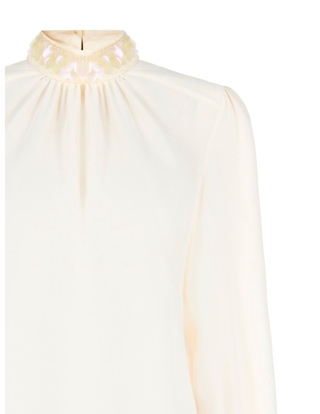 Chemisier large et fluide en satin opaque avec col couvert de paillettes Maxi Rinascimento