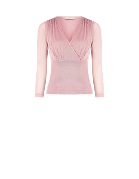 Getailleerde blouse van elastische tule met gekruiste V-hals Rinascimento