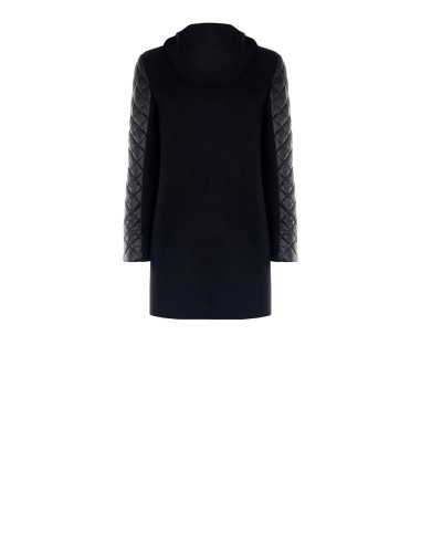 Manteau mi-long en laine mélangée avec capuche et manches matelassées en similicuir Rinascimento
