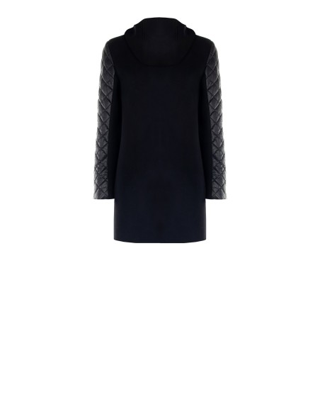 Manteau mi-long en laine mélangée avec capuche et manches matelassées en similicuir Rinascimento