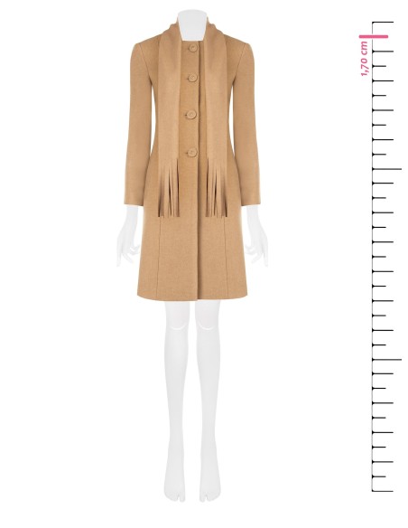 Lange beige jas met geïntegreerde sjaal Rinascimento