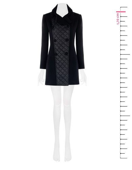 Manteau long cintré en laine mélangée avec empiècement frontal matelassé en similicuir Rinascimento