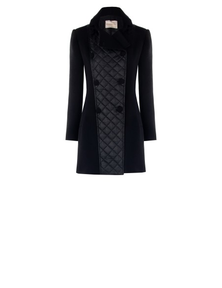 Manteau long cintré en laine mélangée avec empiècement frontal matelassé en similicuir Rinascimento