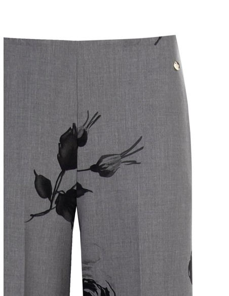 Polyviscose Palace Pantalon avec roses et fermetures éclair latérales Rinascimento