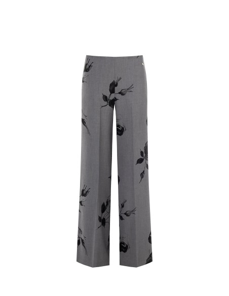 Polyviscose Palace Pantalon avec roses et fermetures éclair latérales Rinascimento