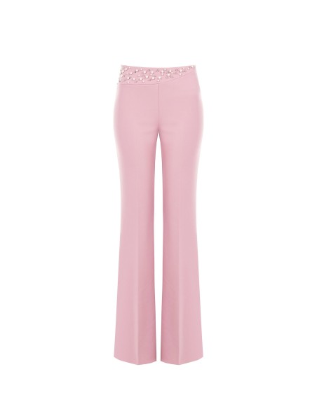 Palazzo-broek van scuba-crêpe met parels en strass-steentjes van Rinascimento
