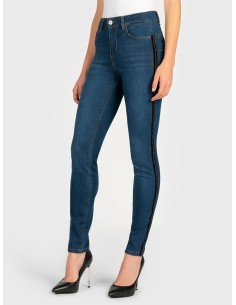 Denim taille haute avec cristaux sur la bande latérale