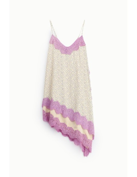 Robe courte à pois avec empiècements en dentelle Dixie
