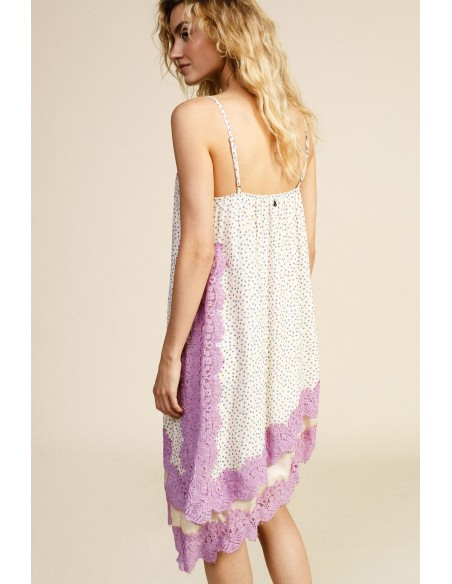 Robe courte à pois avec empiècements en dentelle Dixie