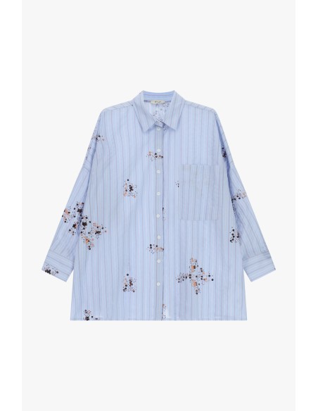 Chemise oversize rayée avec poche et imprimé Dixie Flower