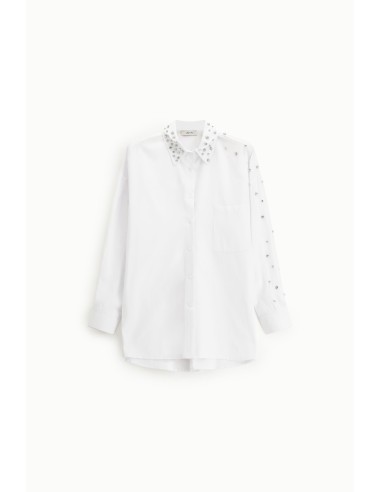 Lange blouse met studs, zak en puntkraag Dixie