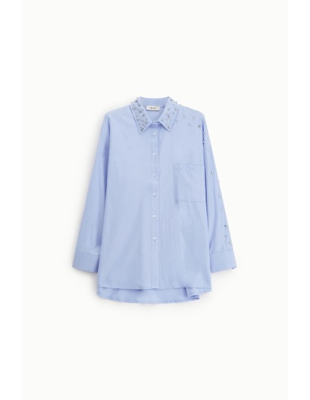 Chemise longue avec clous, poche et col pointu Dixie
