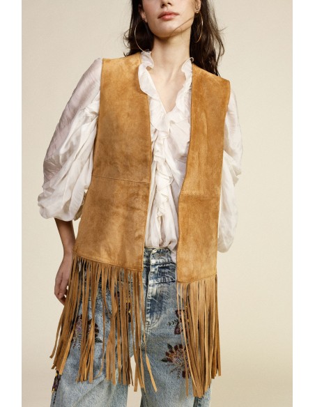 Gilet à longues franges et coupe droite Dixie
