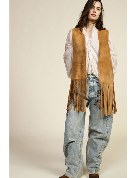 Gilet à longues franges et coupe droite Dixie