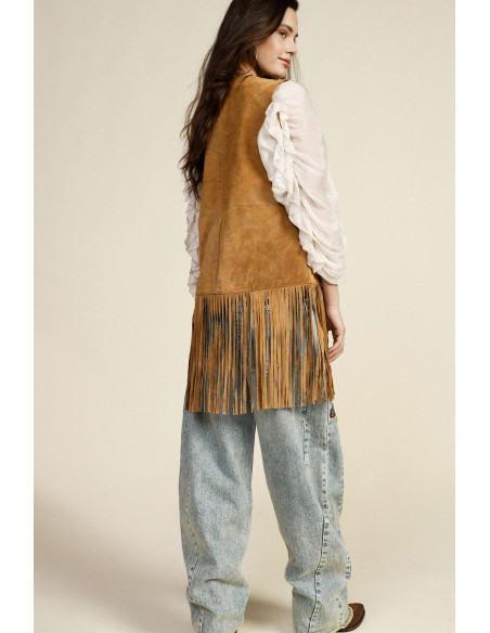 Gilet à longues franges et coupe droite Dixie
