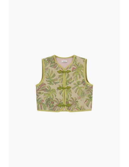 Gilet sans manches à broderie botanique avec brandebourgs Dixie