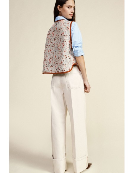 Dixie mouwloos vest met bloemenmotief en knopen