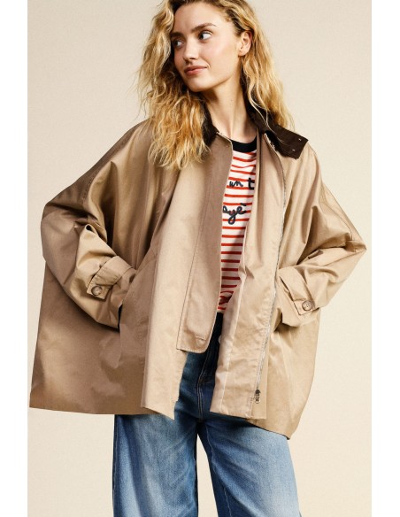 Oversized korte jas met ritssluiting en contrasterende kraag Dixie