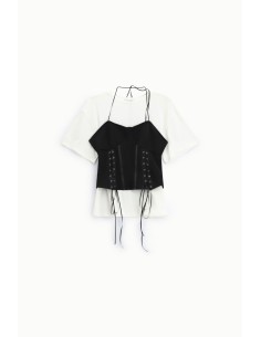 Dixie T-shirt met korte mouwen, korset en veters