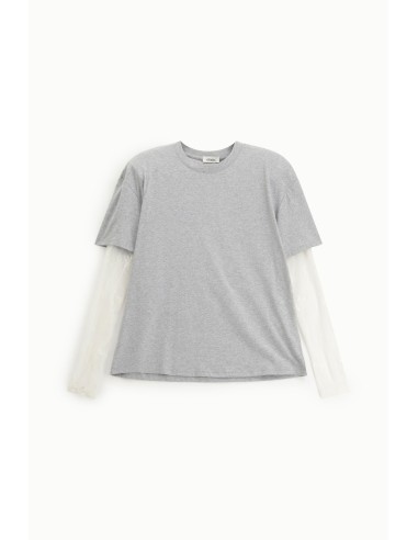 T-shirt met ronde hals en lange mouwen van geborduurde tule Dixie