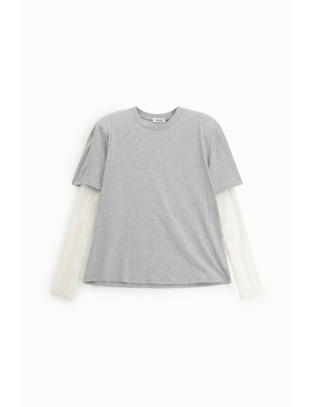 T-shirt à col rond et manches longues en tulle brodé Dixie