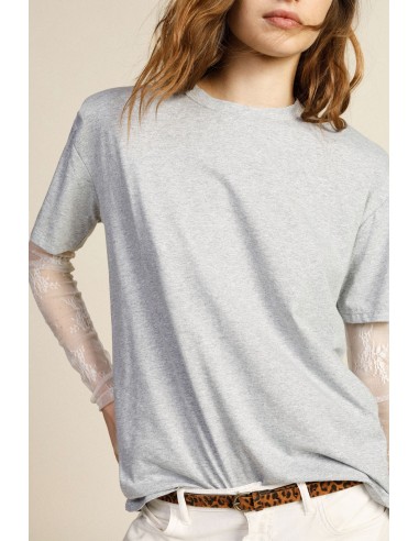 T-shirt met ronde hals en lange mouwen van geborduurde tule Dixie