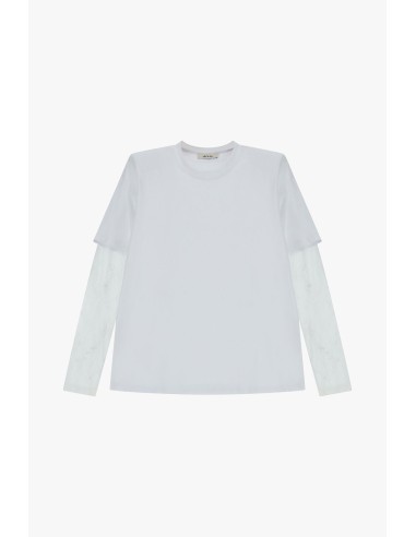 T-shirt met ronde hals en lange mouwen van geborduurde tule Dixie