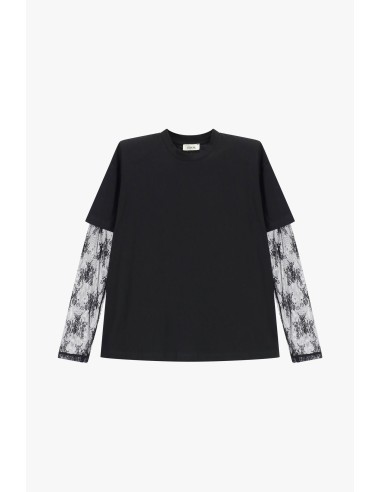 T-shirt à col rond et manches longues en tulle brodé Dixie
