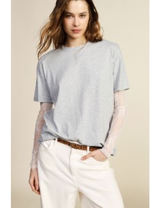 T-shirt met ronde hals en lange mouwen van geborduurde tule Dixie