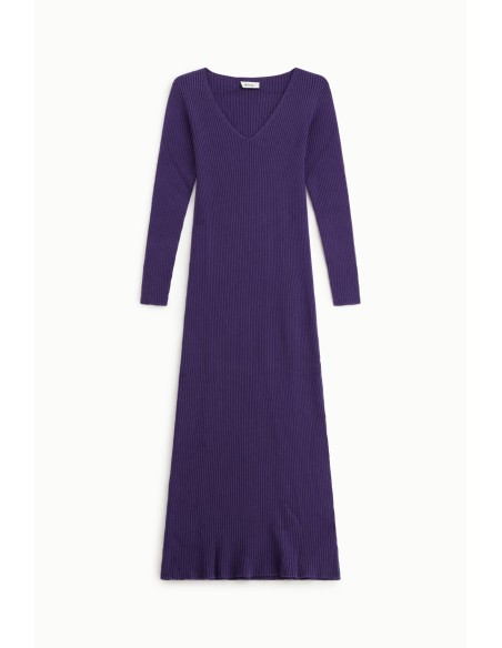 Robe longue côtelée à col en V Dixie